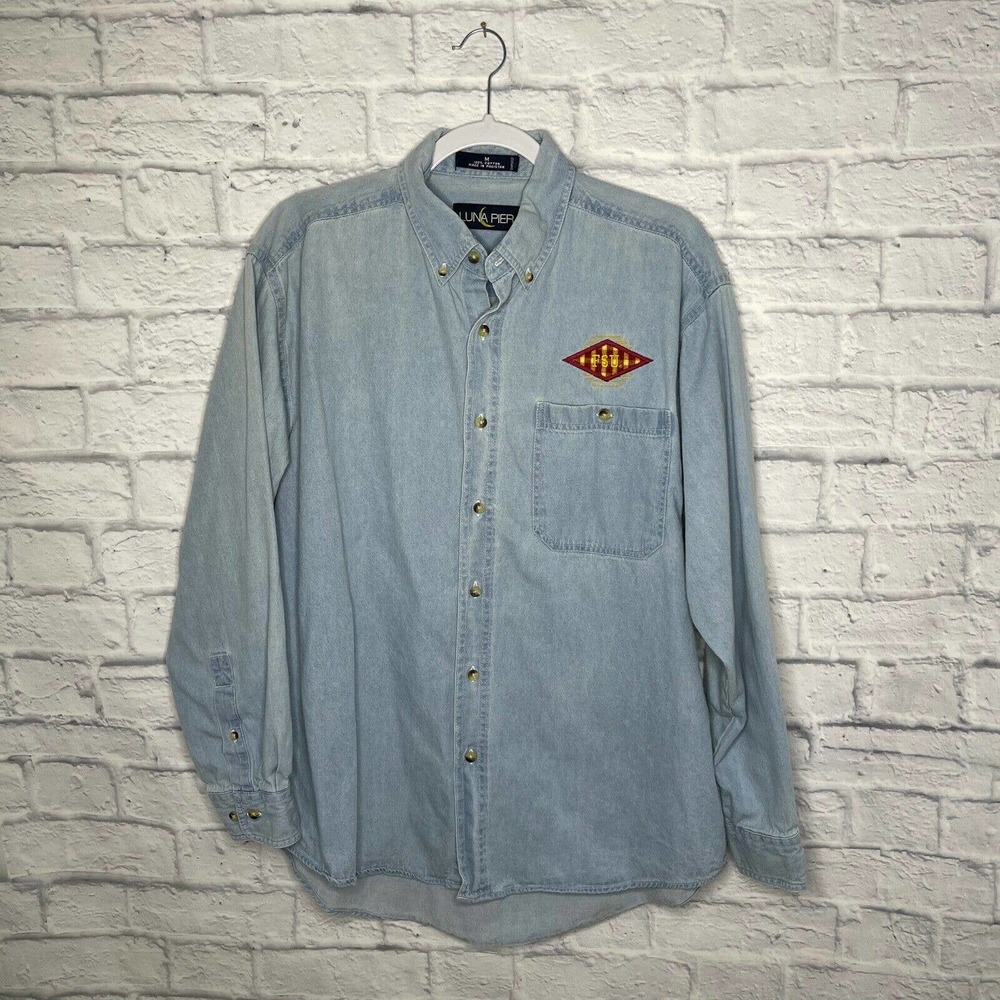 FSU Florida State University Luna Pier FSU Embroidered Cotton Chambray Shirt M